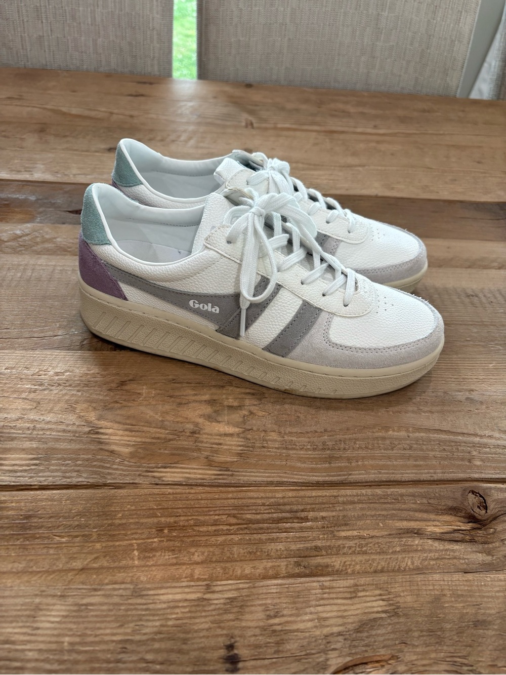 Gola Women's White Leather Sneakers with Grey, Mint and Lavender Accents